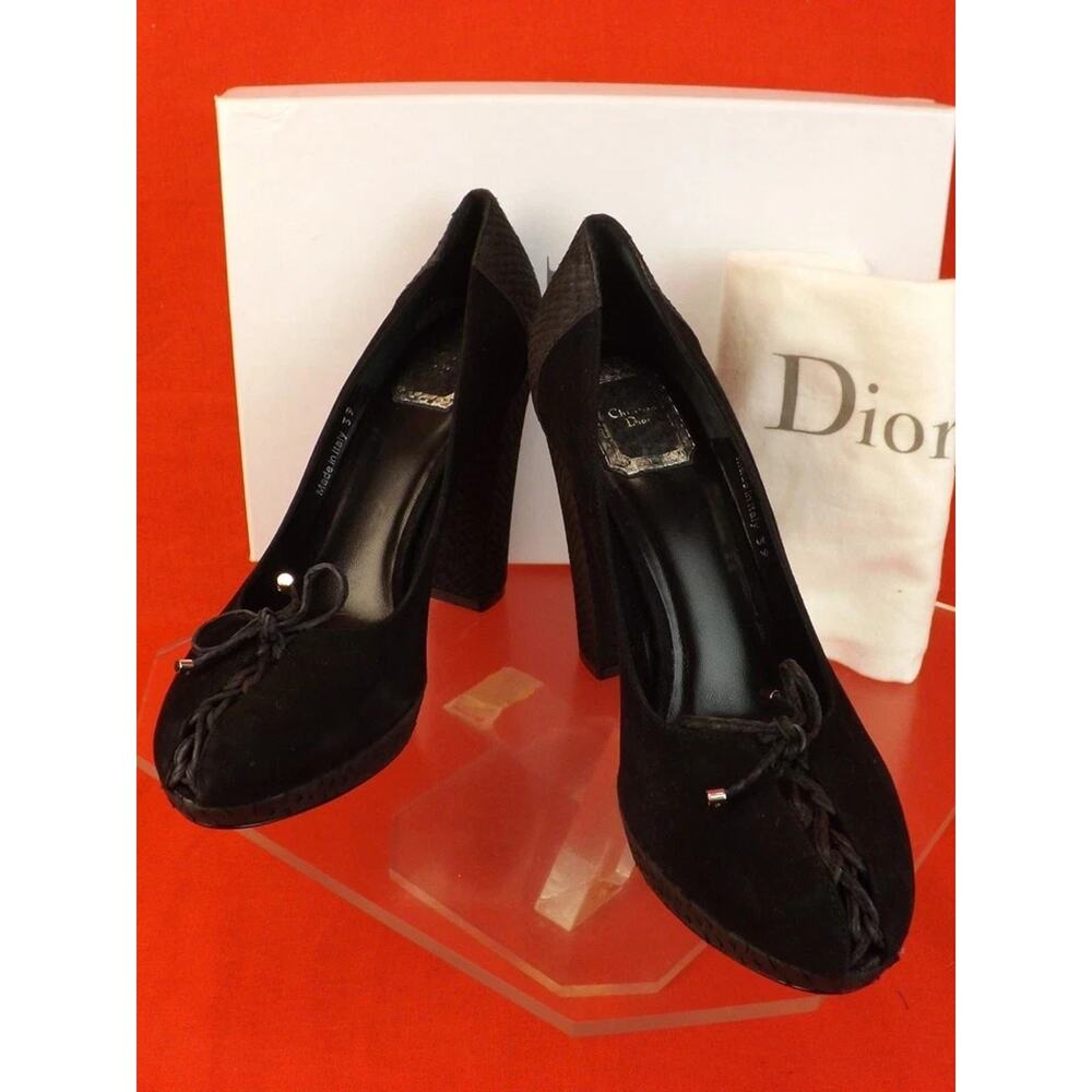 NIB CHRISTIAN DIOR RUNWAY PUSHKIN BLACK SUEDE PYTHON HEELS LACE UP PUMPS 39 $890 - Picture 1 of 9
